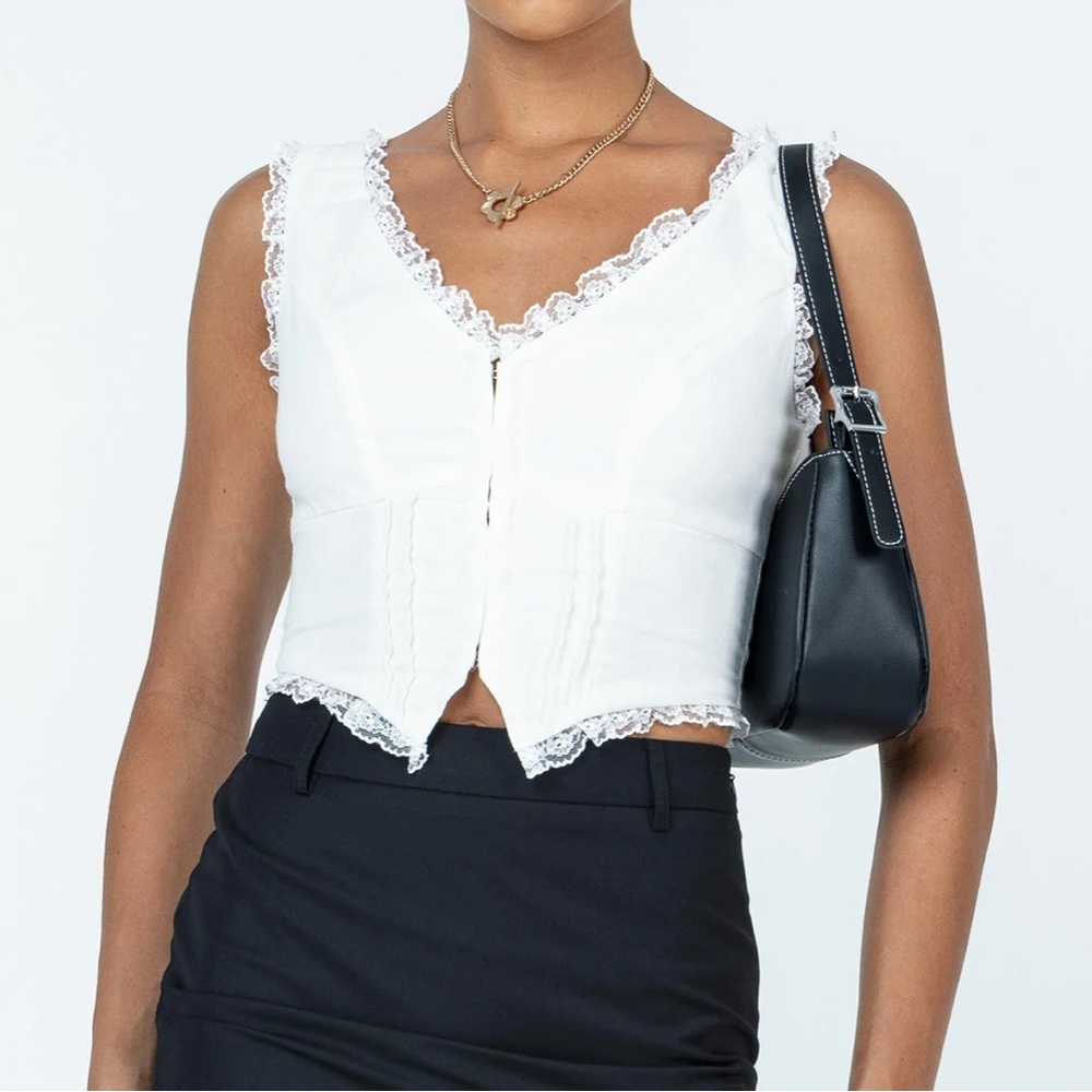 Princess Polly White Lace-Trim Crop Top